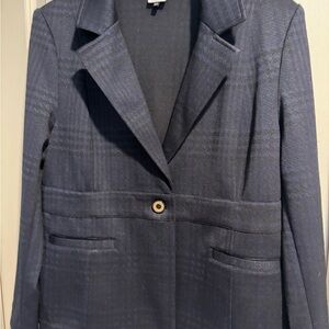 CAbi Navy Plaid Single-Button Blazer